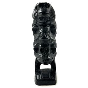 3 Wise Monkeys Hear Speak See No Evil Totum Black Wood Carving 8”